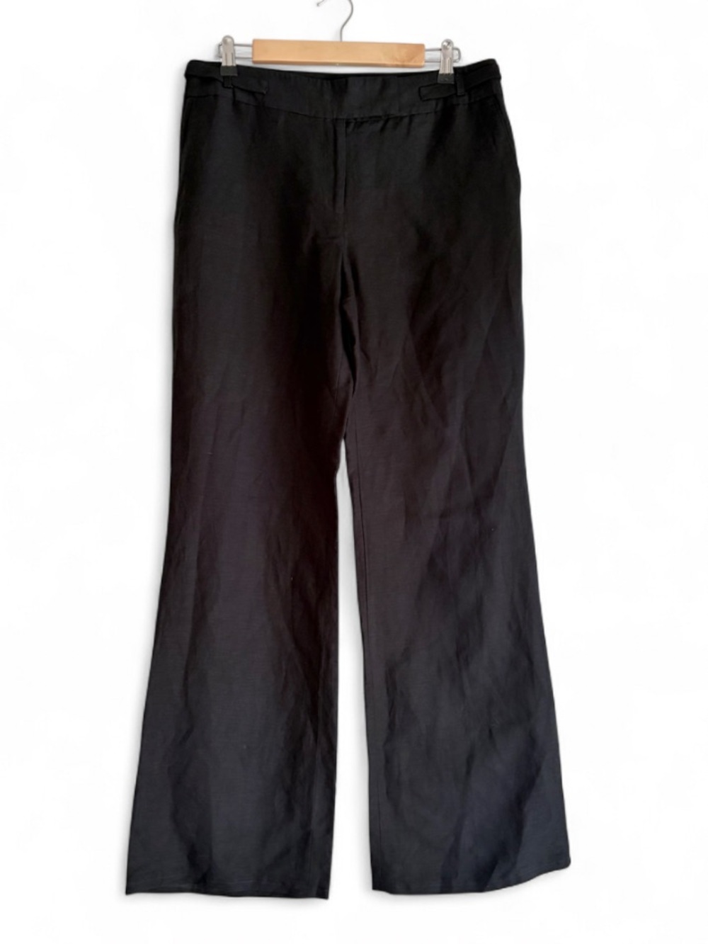 Ann Taylor Signature Fit Black Linen Blend Wide Leg Trousers Size 8